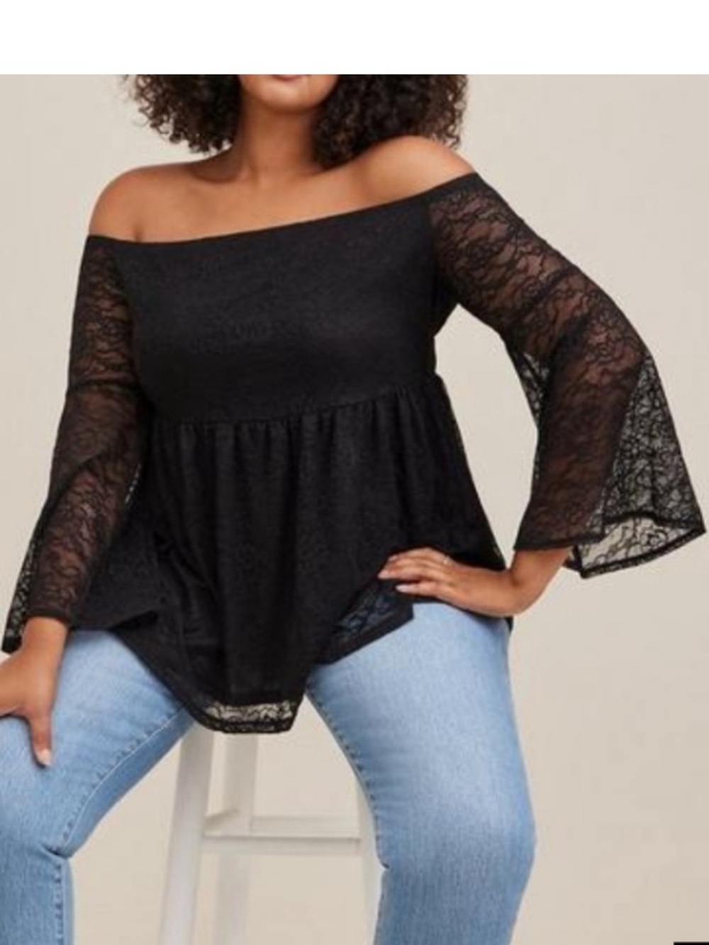 Torrid Lace Stretch Off Shoulder Bell Sleeve Babydoll Blouse Plus Size 4X